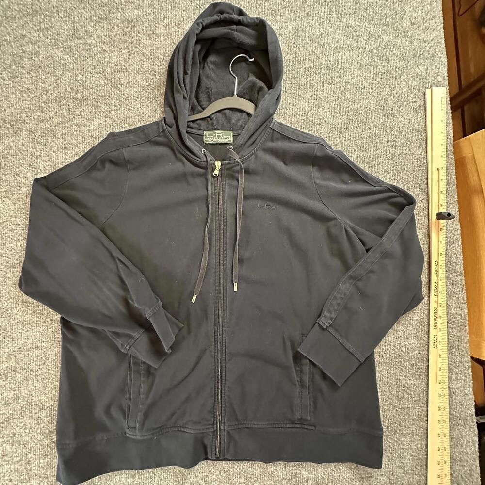 L-RL Lauren Active Black Zip Hoodie‎ Women’s L Full Zip Drawstring